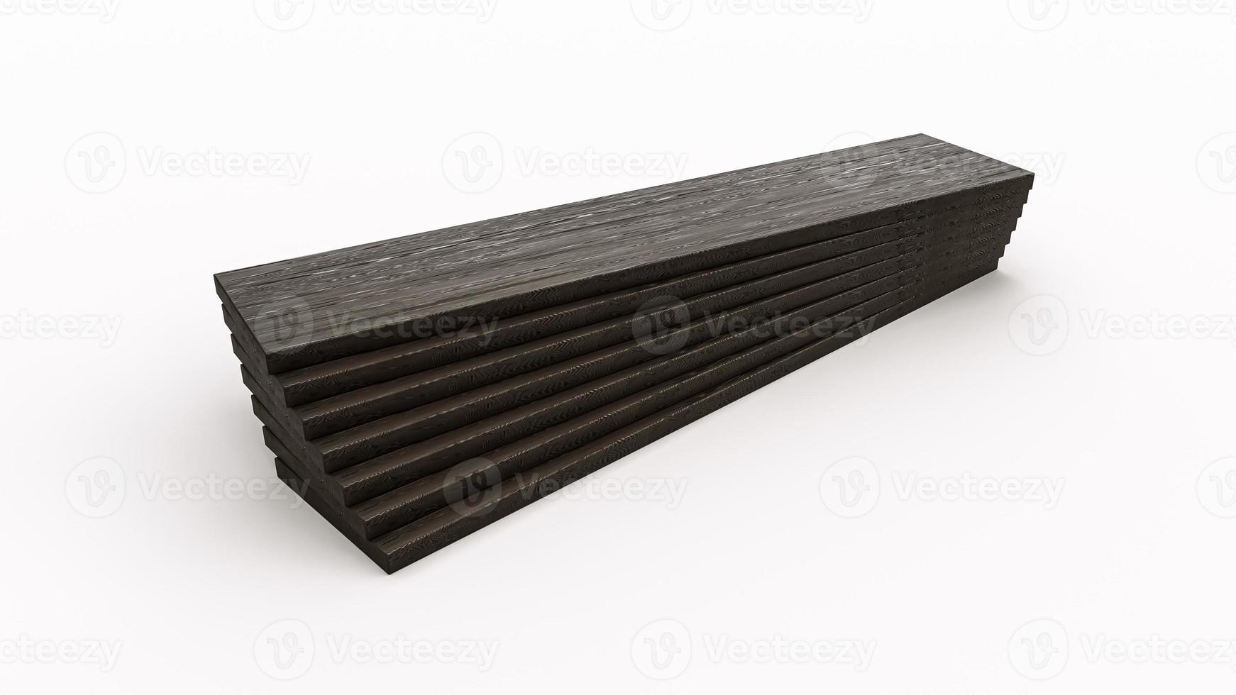 ash Black Parquet o laminate wooden planks Stack isolated on a white. 3d illustration photo