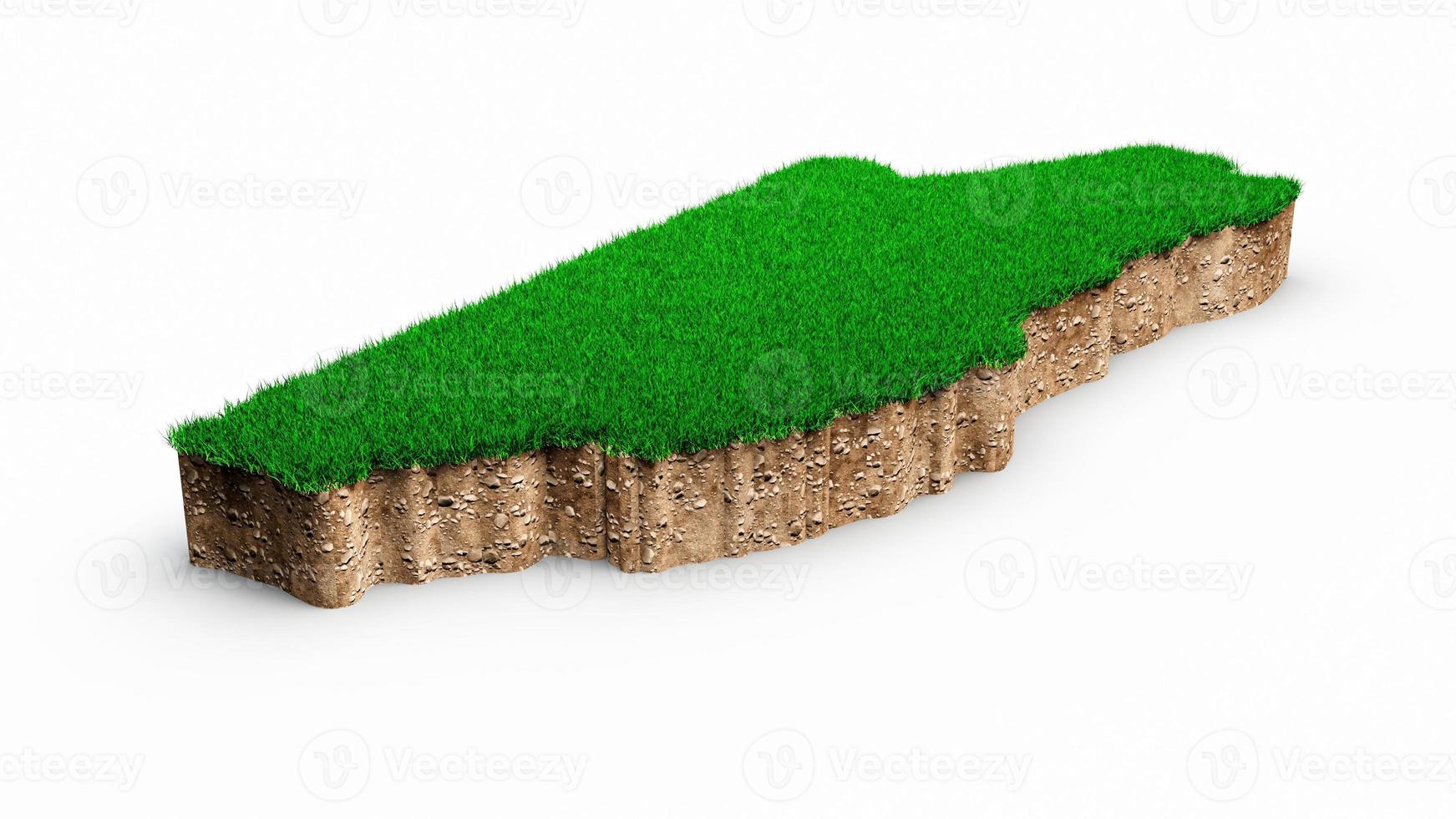 Belize Map soil land geology cross section with green grass and Rock ground texture 3d illustration photo