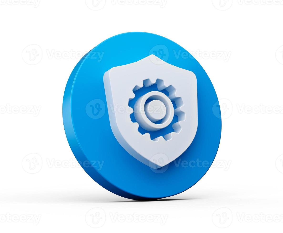 Shield with gear icon. filled flat sign web design. Shield Protection simple solid icon 3d illustration photo