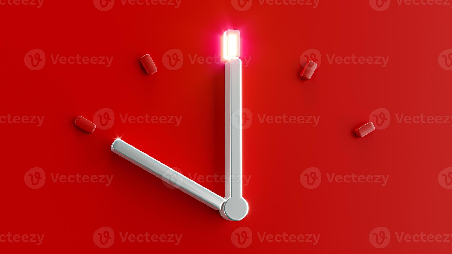 Red 3d Clock Time 10 o Clock pm am Silver needle backlit dial light 3d illustration photo