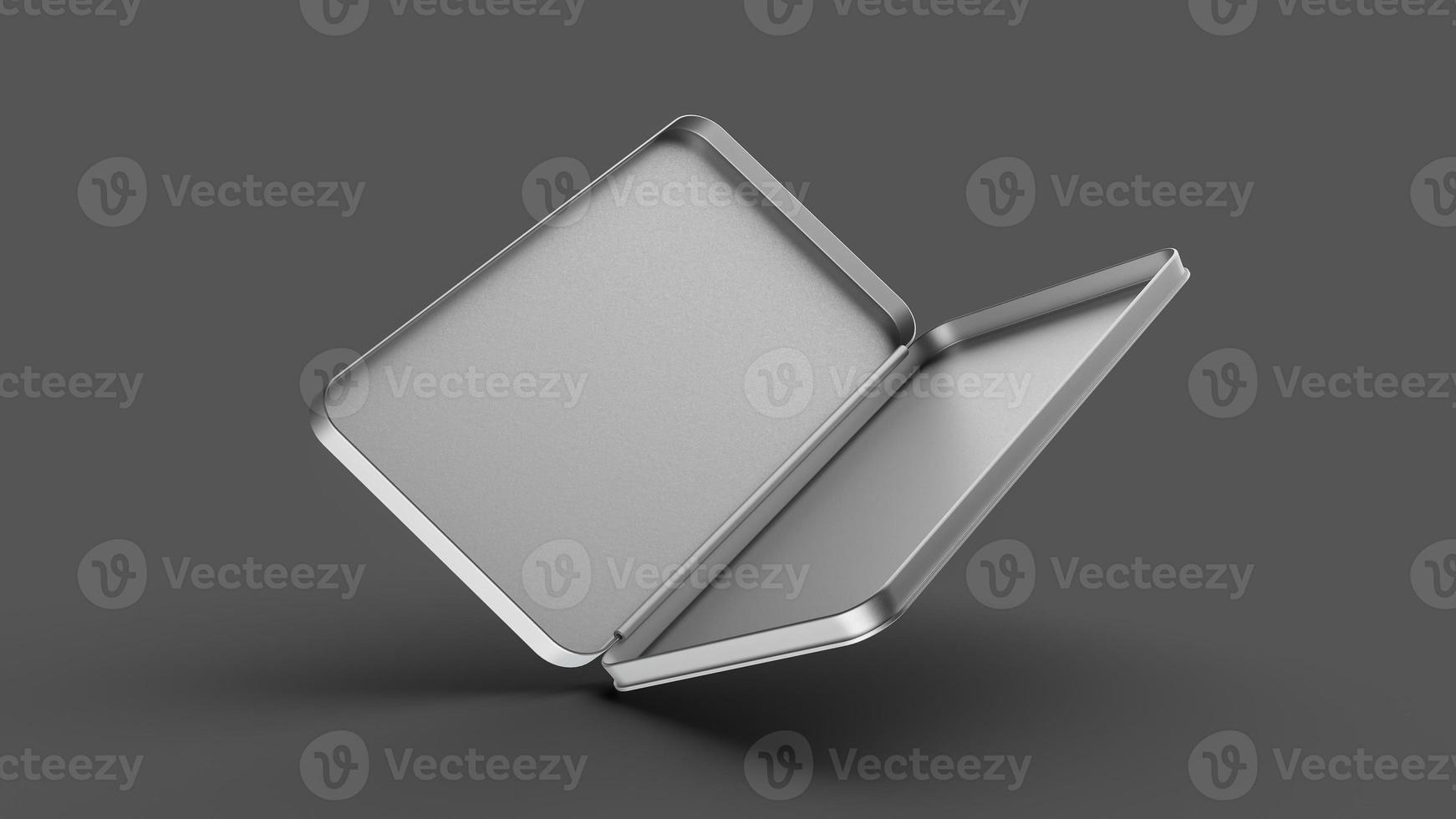 Rectangle Silver pencil box on Dark background blank stainless box for pencil or stationery isolated 3d illustration photo