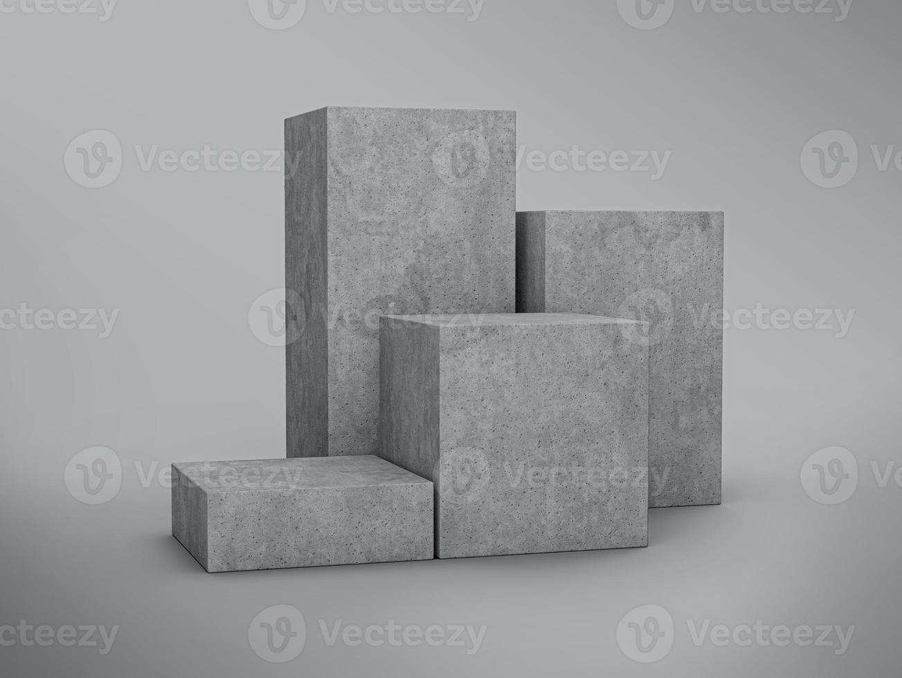 Display stand podium made from grey concrete in four step display of product design cement 4 podium Display background 3d rendering photo