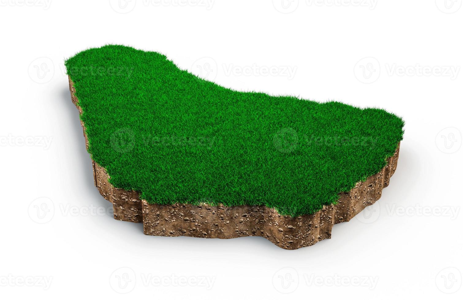Barbados Map soil land geology cross section with green grass and Rock ground texture 3d illustration photo