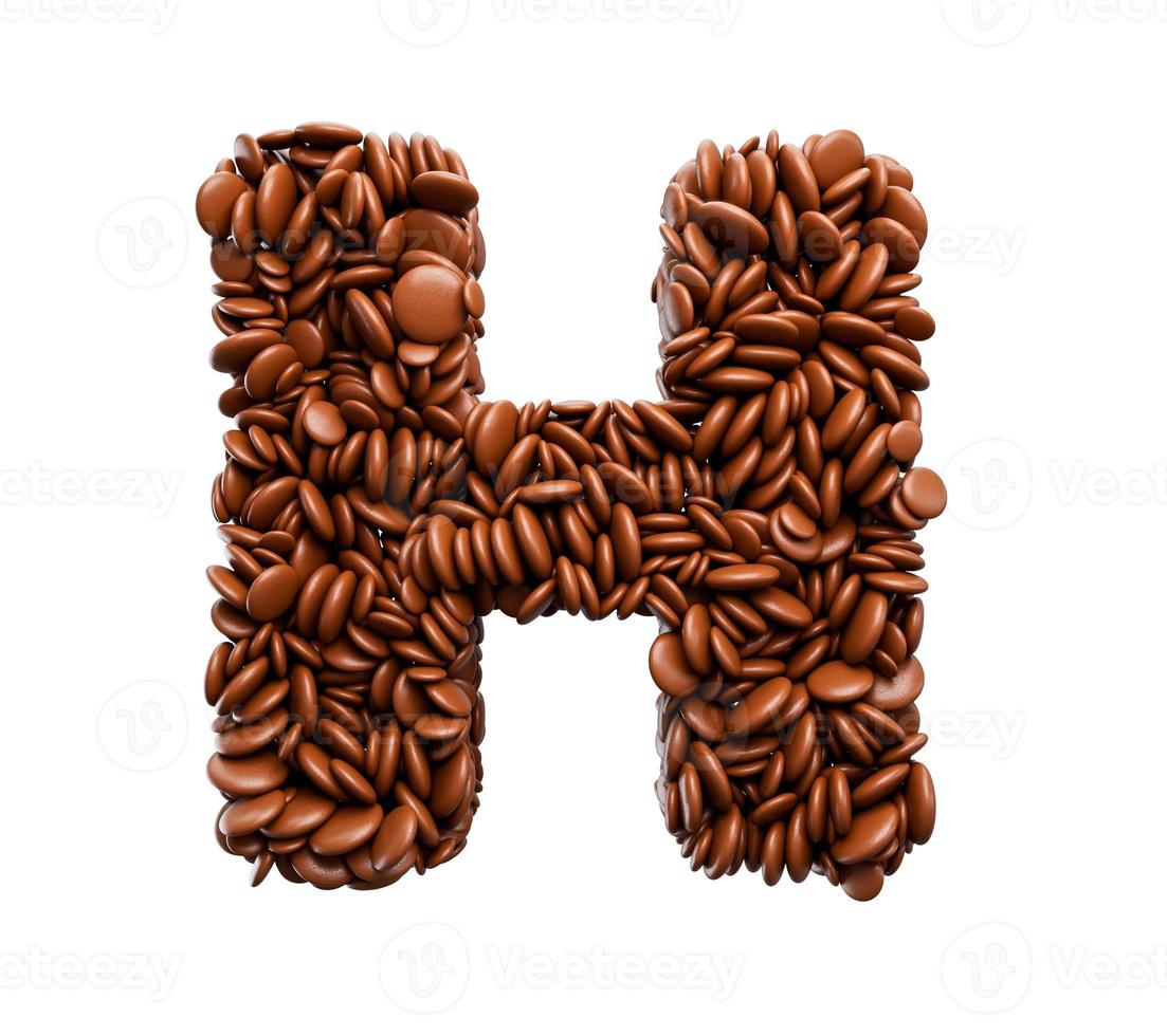 Letter H made of chocolate Coated Beans Chocolate Candies Alphabet Word H 3d illustration photo