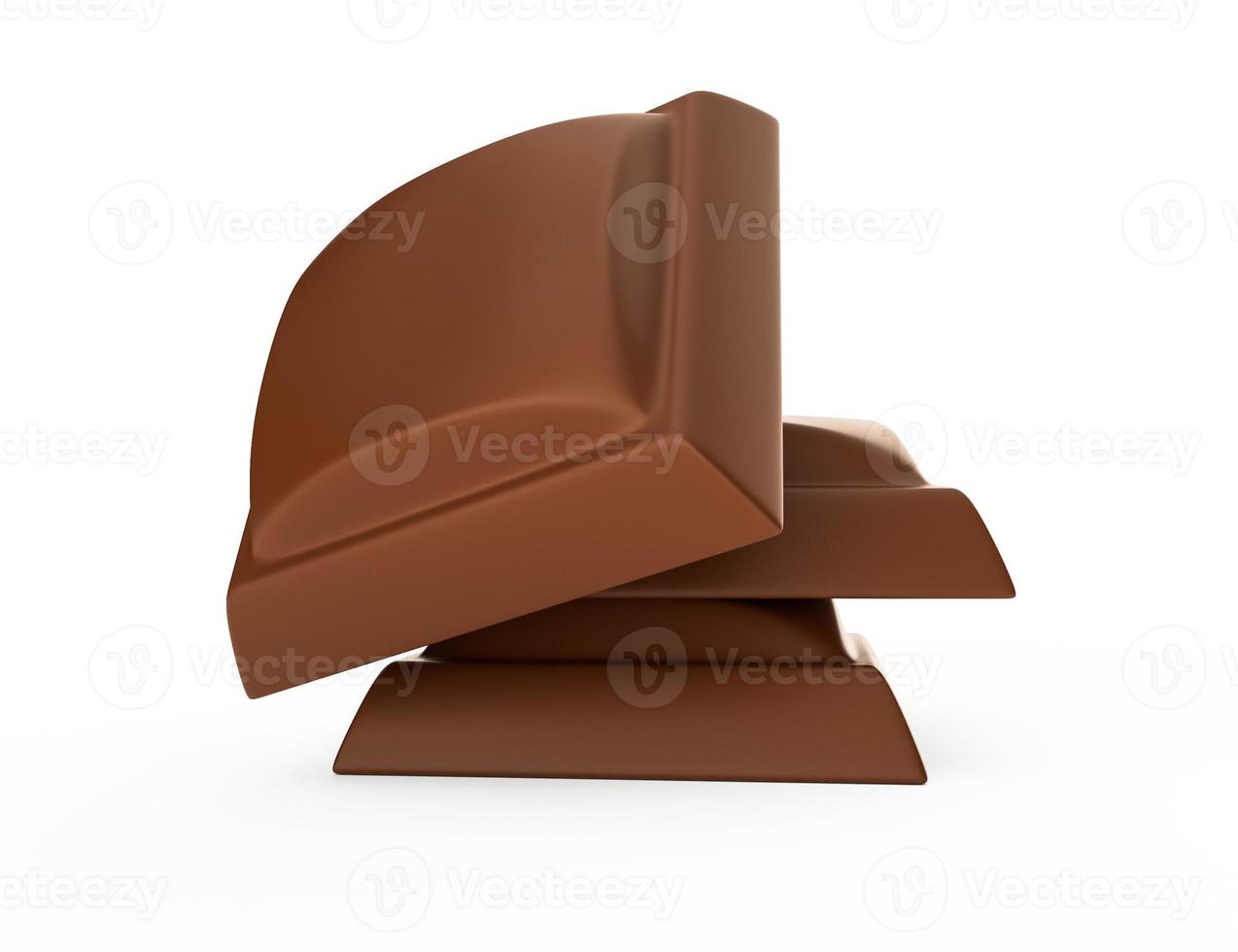 Closeup Chocolate cubes falling Isolated on white background 3d illustration photo