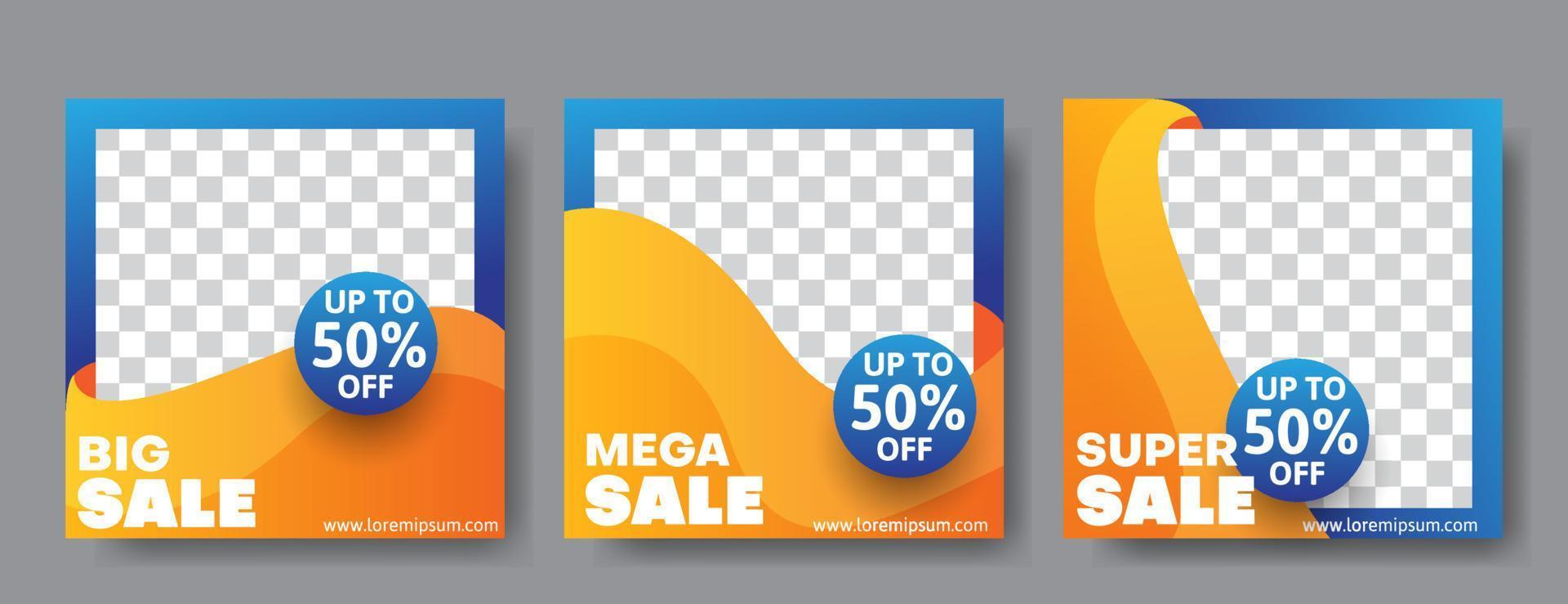 social media post template set in blue and orange color vector