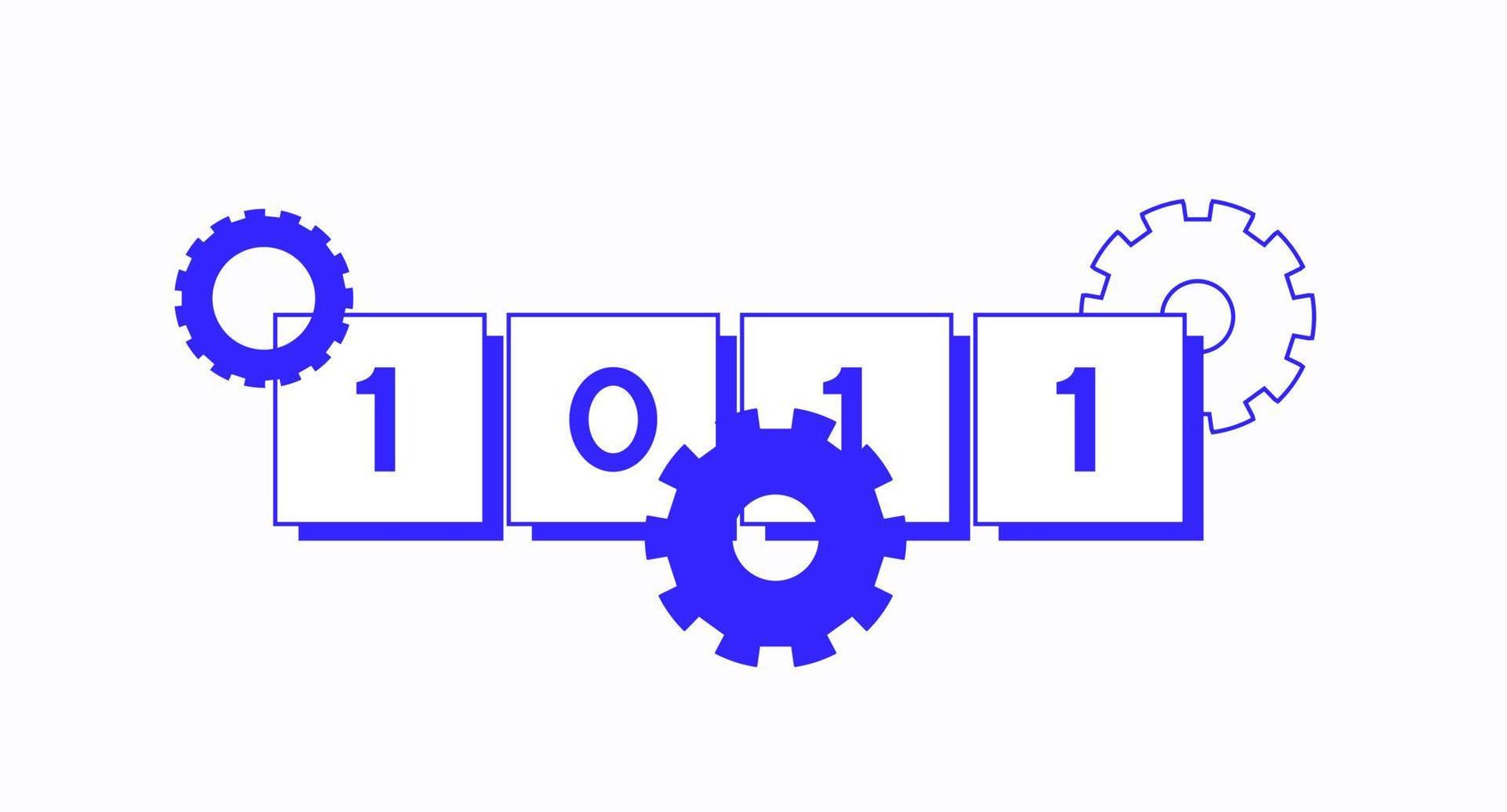 Binary and Gear in Computer Machine Programming Language for Computer Science Programmer or Graphic Element vector