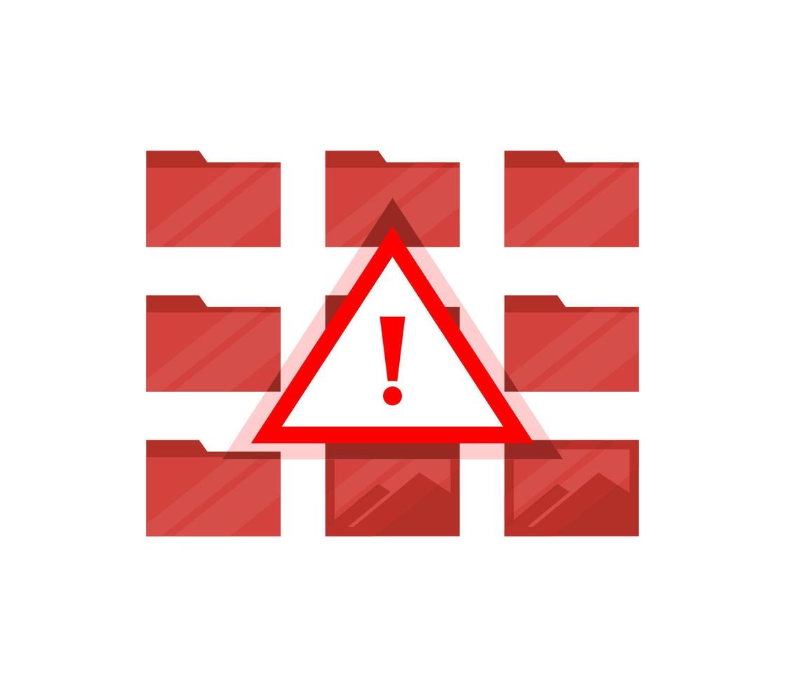 Hacked Computer File System with Alert Red Warning Sign by Virus or Malware Concept Vector Illustration