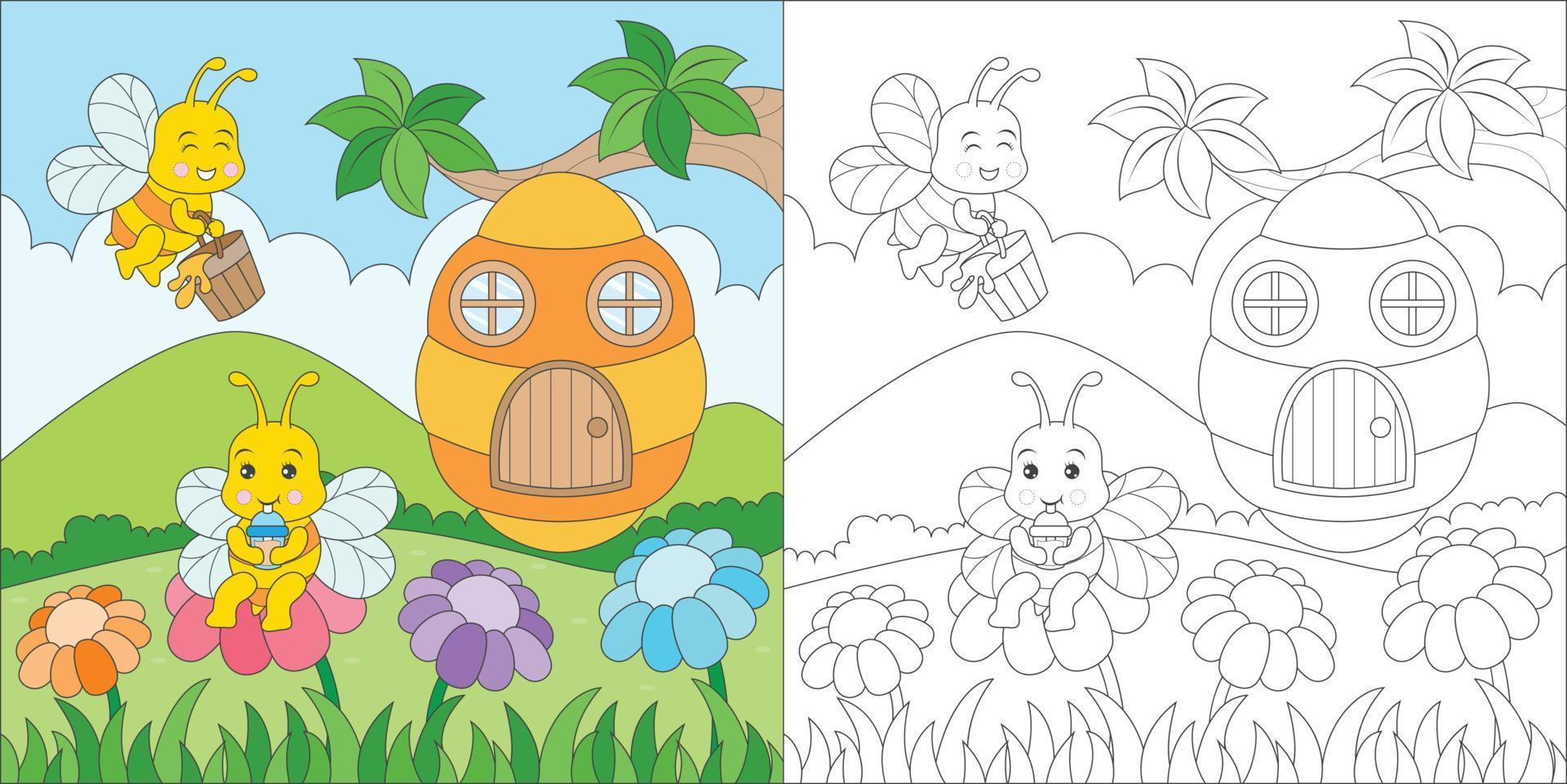 coloring bee family vector