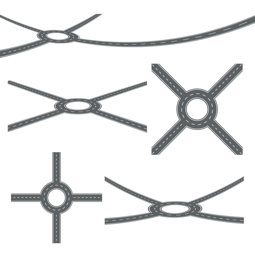 Roundabout, Circular Segment Of Road Set Vector