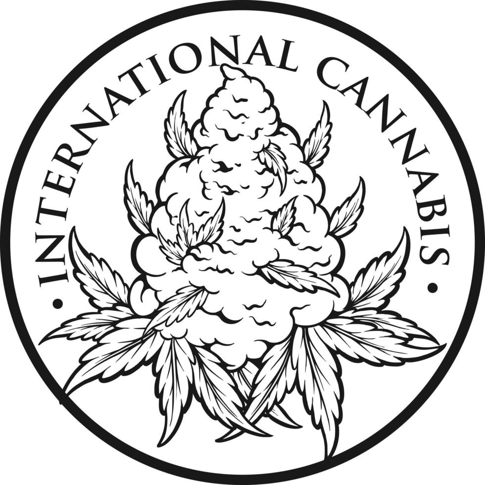 insignia de logotipo vintage internacional de cannabis monocromo vector