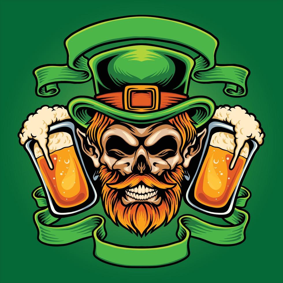 Scary St Patrick beer with classic ribbon vector illustrations for your work logo, merchandise t-shirt, stickers and label designs, poster, greeting cards advertising business company or brands