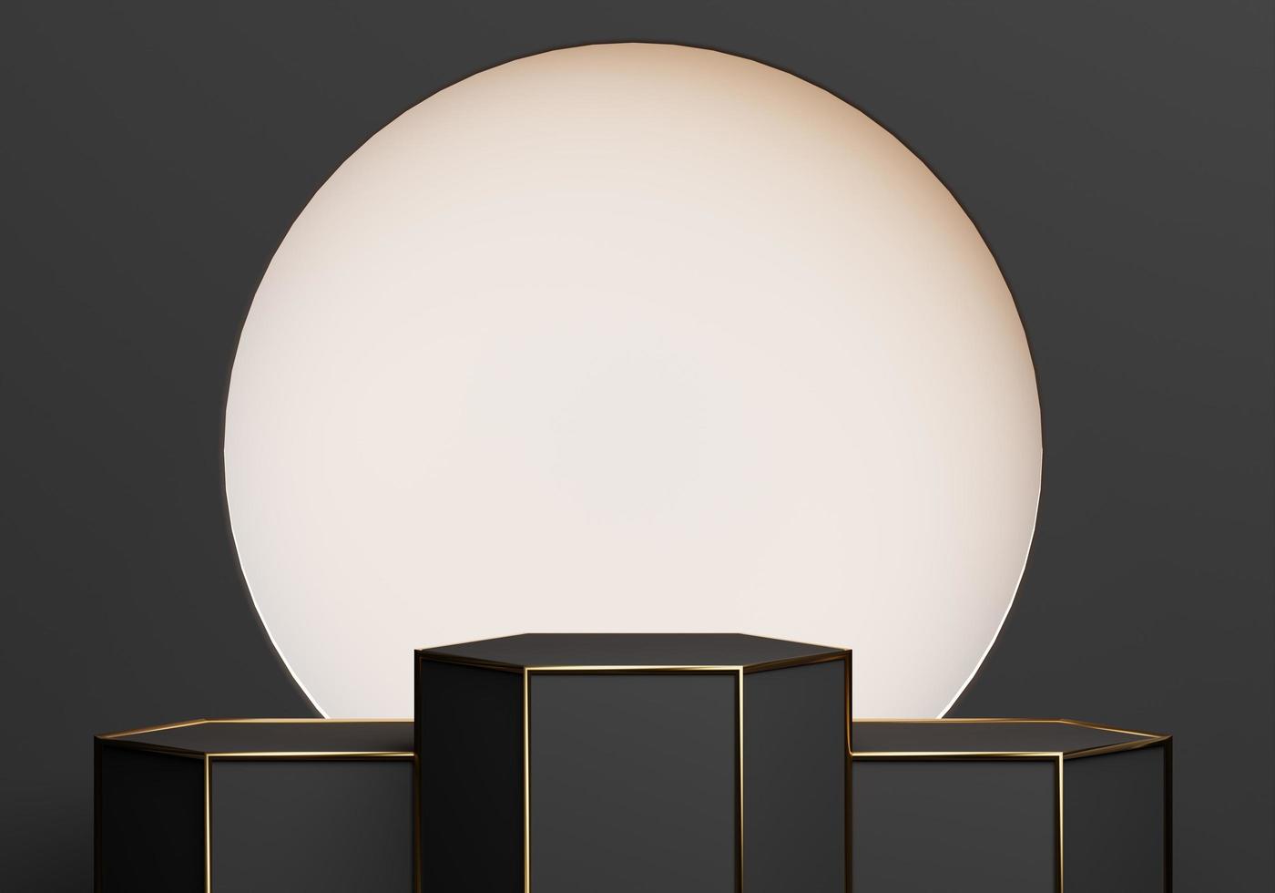 podio de escenario dorado y negro abstracto plataforma moderna y de lujo para publicidad de exhibición de productos con anillos circulares fondo blanco y morado 3d render foto premium