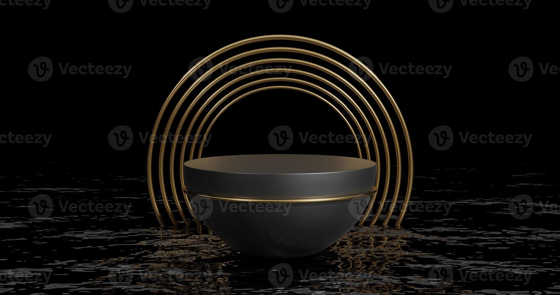 Water space Luxury Golden Podium with marble 3d rendering round. photo