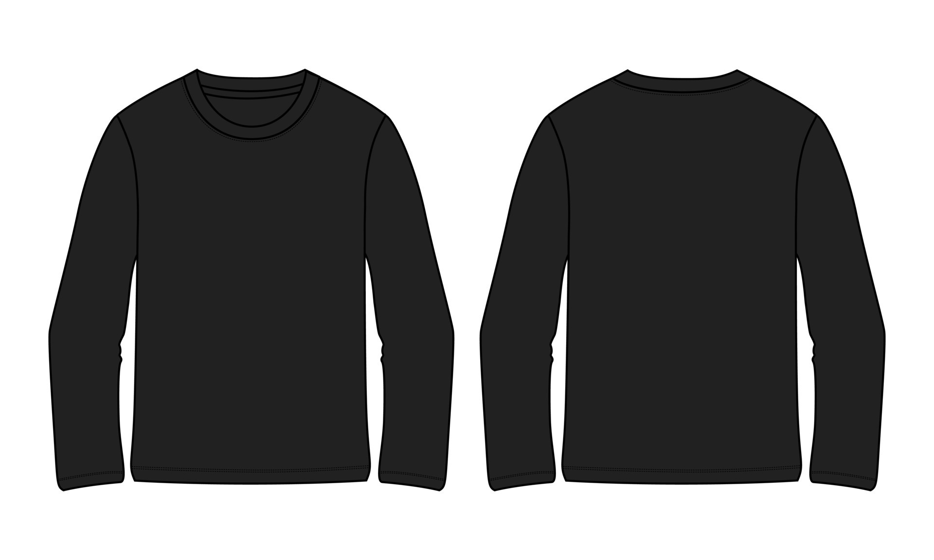 Long Sleeve T shirt Technical Fashion flat sketch Vector illustration ...
