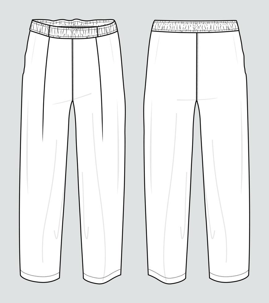 plantilla de ilustración de vector de boceto plano de moda técnica de pantalón de pijama de ajuste regular para damas