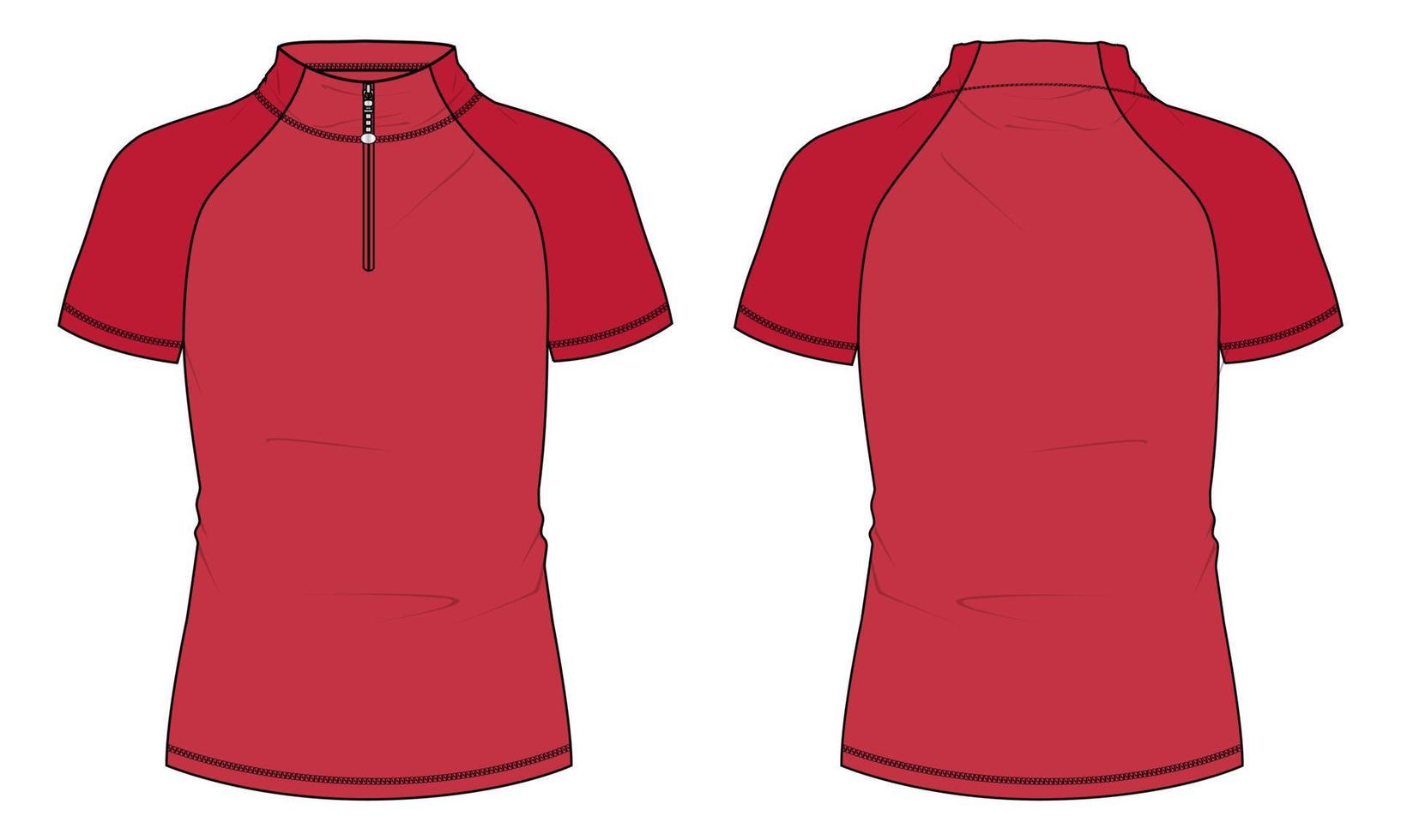 plantilla de ilustración de vector de boceto plano técnico de jersey de ciclismo de fútbol de manga corta con cremallera corta