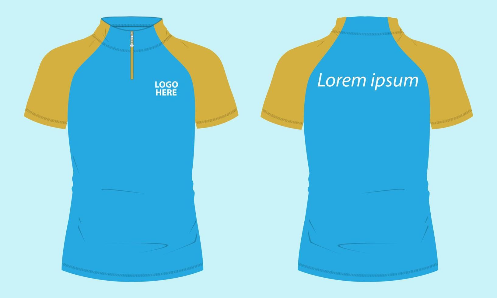 Short sleeve with short zip soccer cycling jersey Technical Flat sketch Vector Illustration template