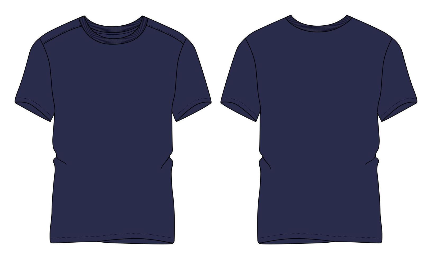 Short sleeve t shirt technical fashion flat sketch vector illustration navy color template