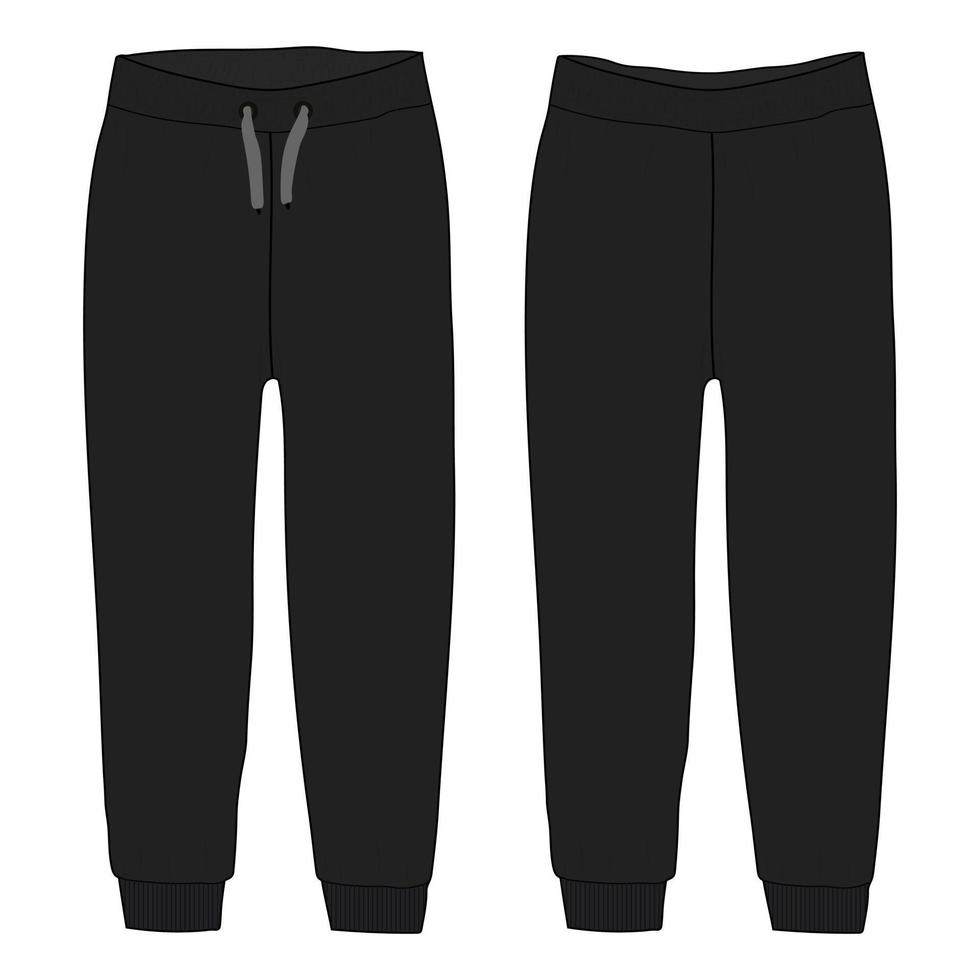 Regular fit pajama pant technical fashion flat sketch vector illustration black Color template for ladies