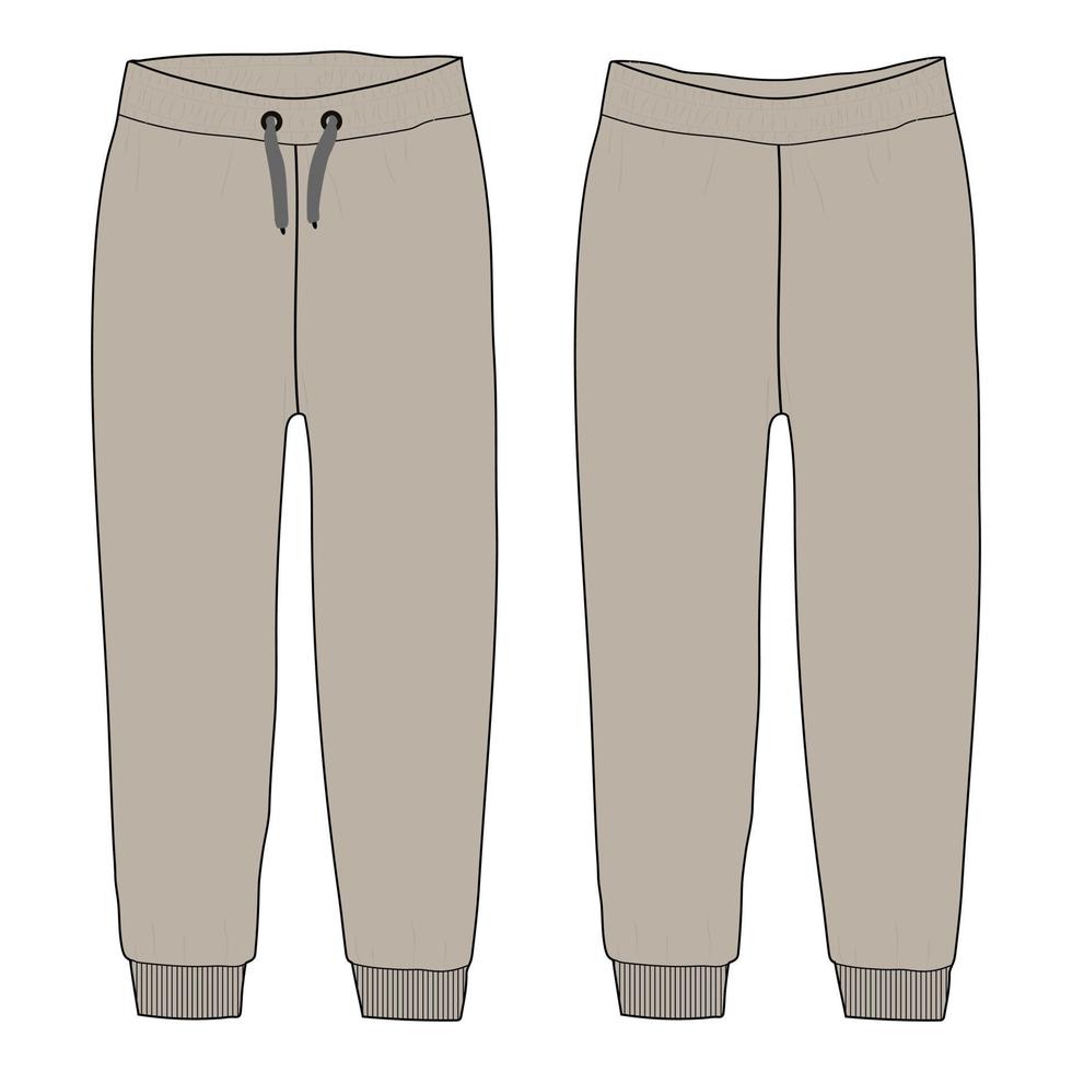 Regular fit pajama pant technical fashion flat sketch vector illustration Khaki color template for ladies