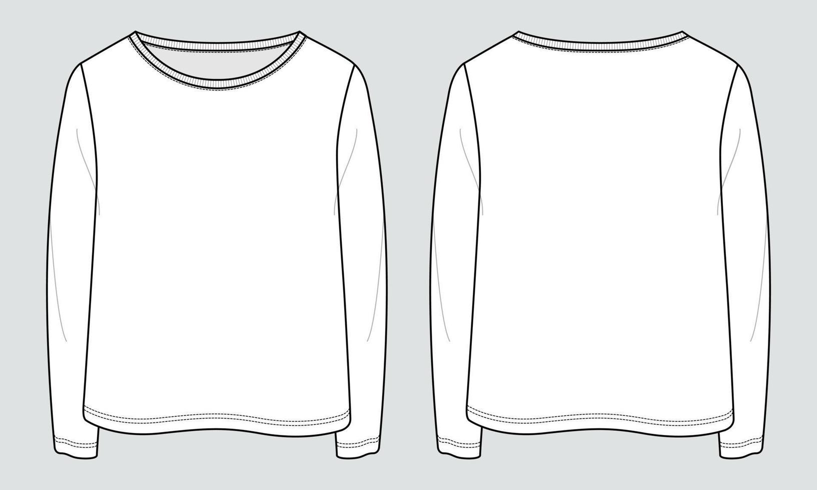 Long Sleeve T shirt Tops Technical fashion flat sketch vector illustration template for ladies