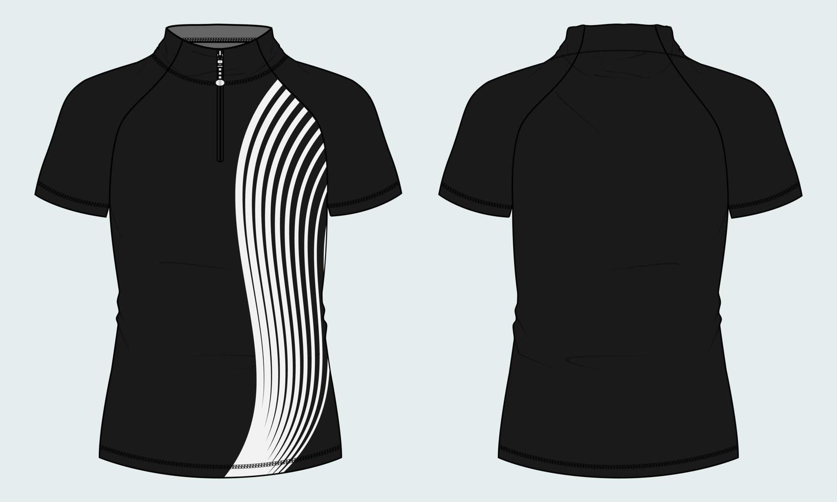 Short sleeve with short zip soccer cycling jersey Technical Flat sketch Vector Illustration template