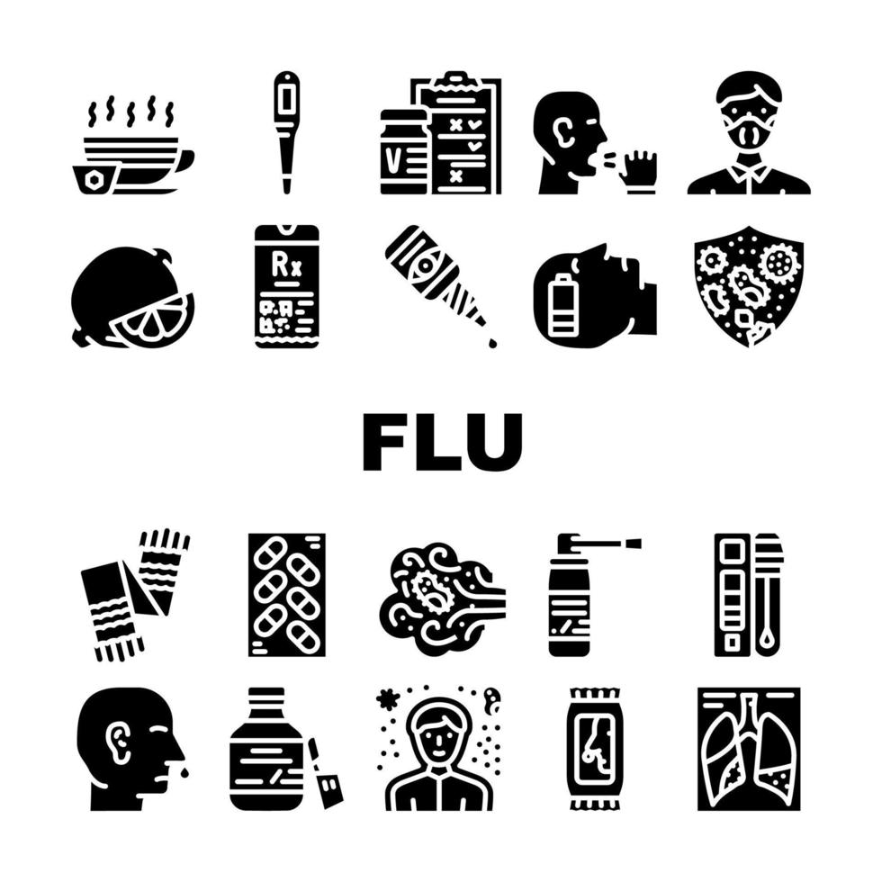 Flu Disease Treatment Collection Icons Set Vector