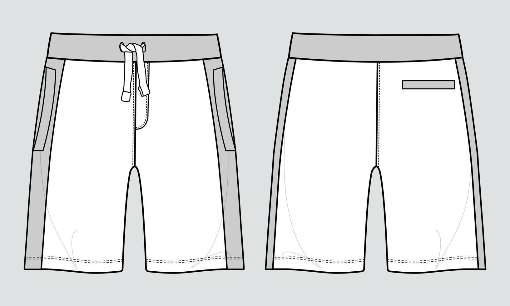 pantalones cortos de chándal para niños plantilla de ilustración de vector de boceto plano de moda técnica
