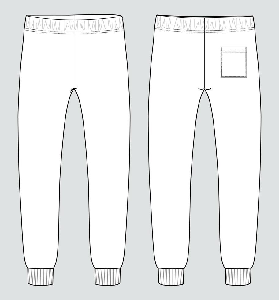 pantalones de chándal moda técnica dibujo plano vector ilustración plantilla frente vistas traseras