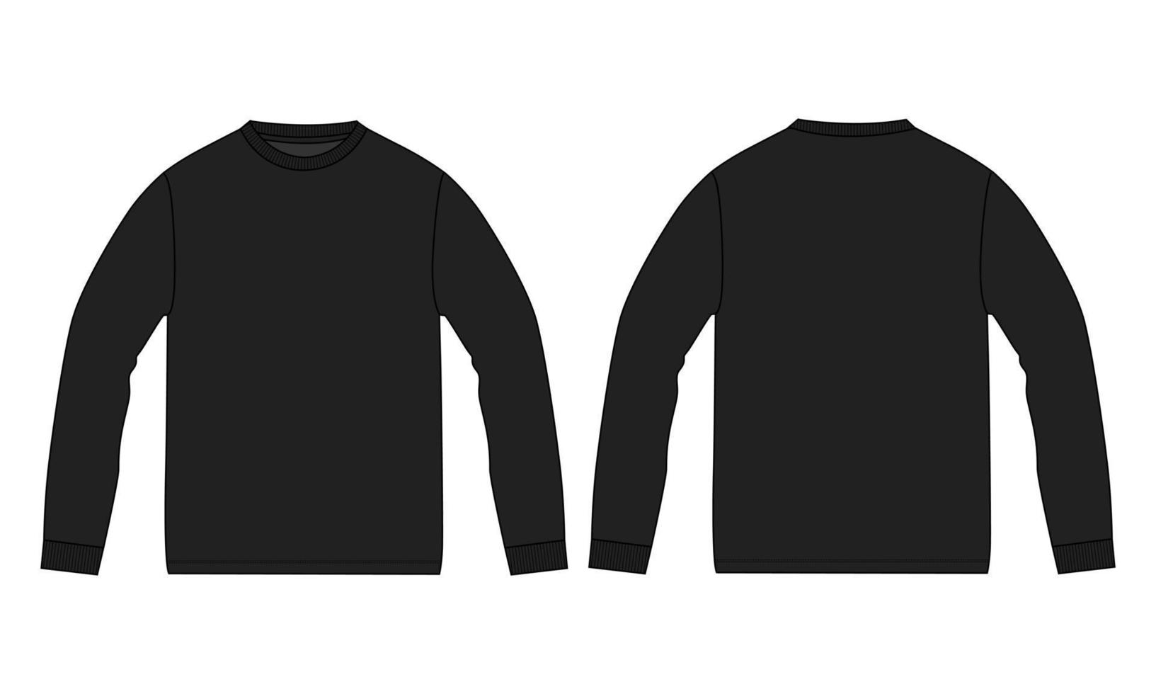 Long sleeve T shirt technical fashion flat sketch vector Illustration black Color mock up template for Men's and boys.