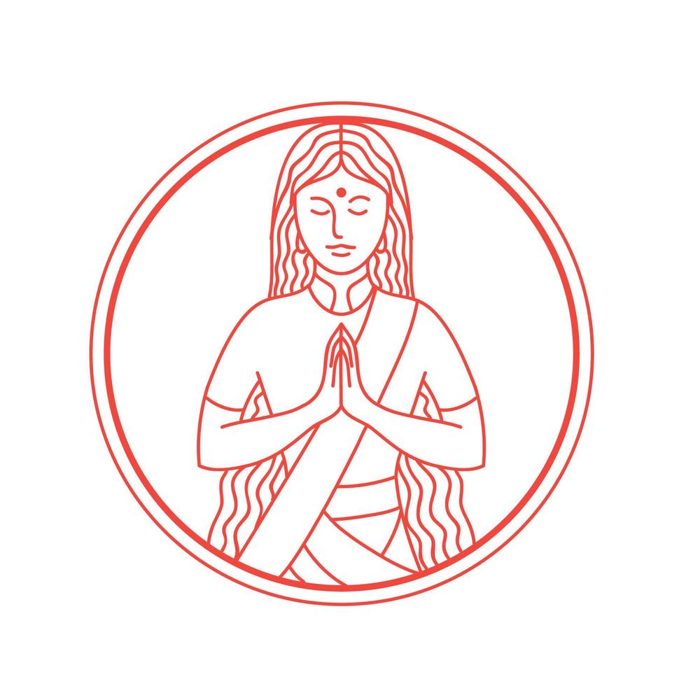 Indian lady bowing namaste drawing vector
