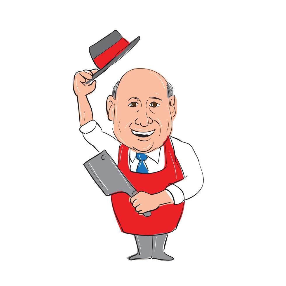 Butcher With Knife Tipping Hat Cartoon vector