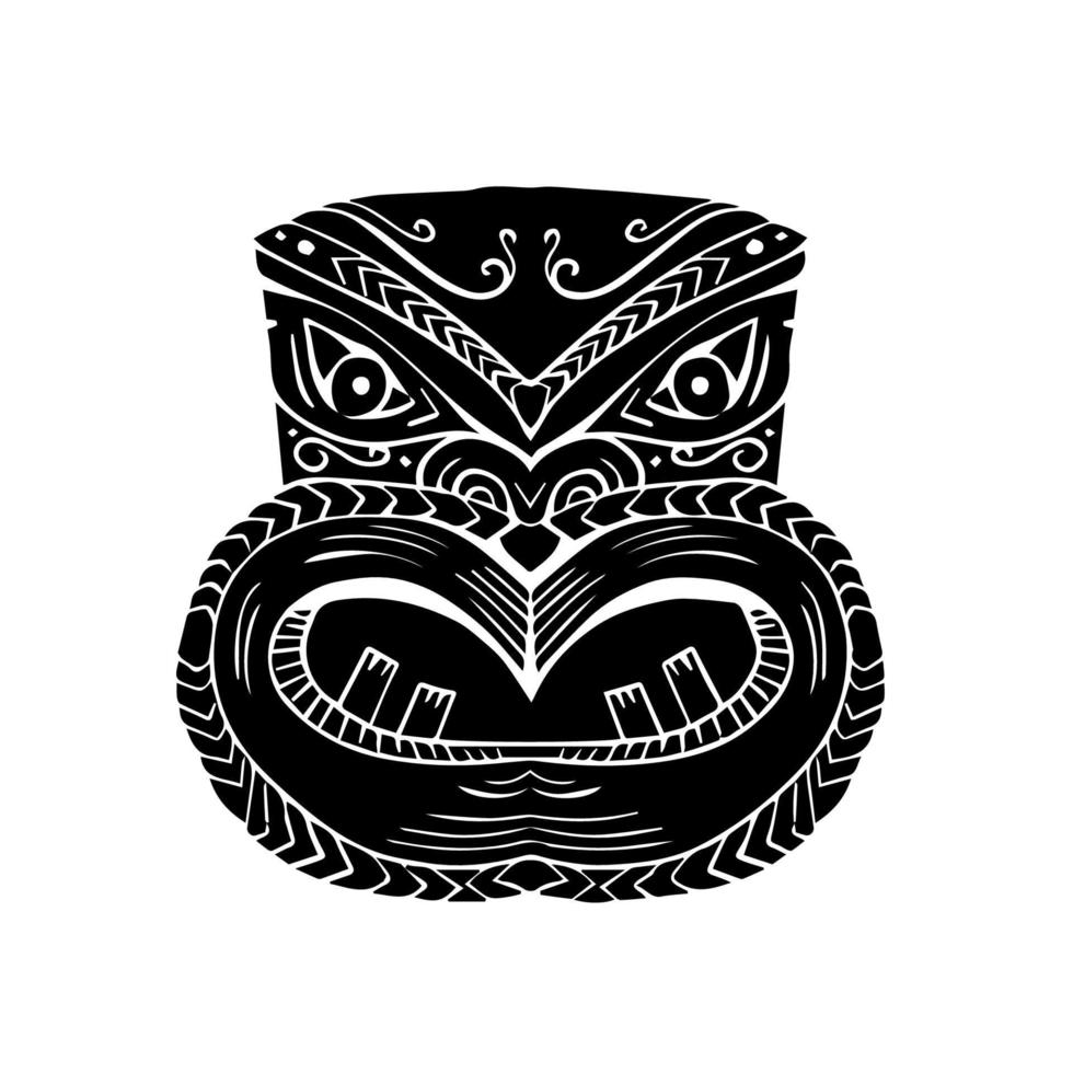 New Zealand Maori Koruru Tiki Mask Woodcut vector