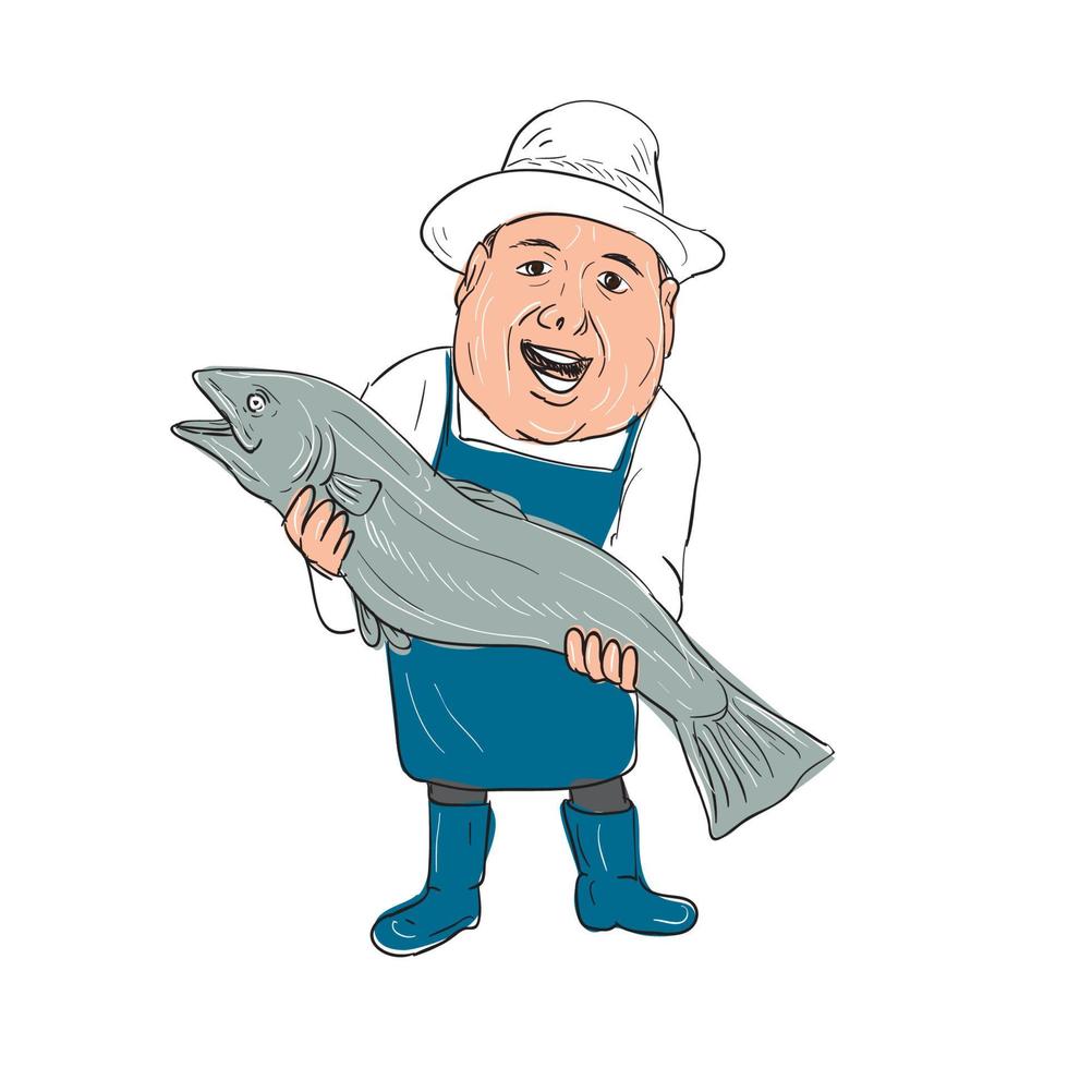 Fishmonger Presenting Fish Cartoon vector