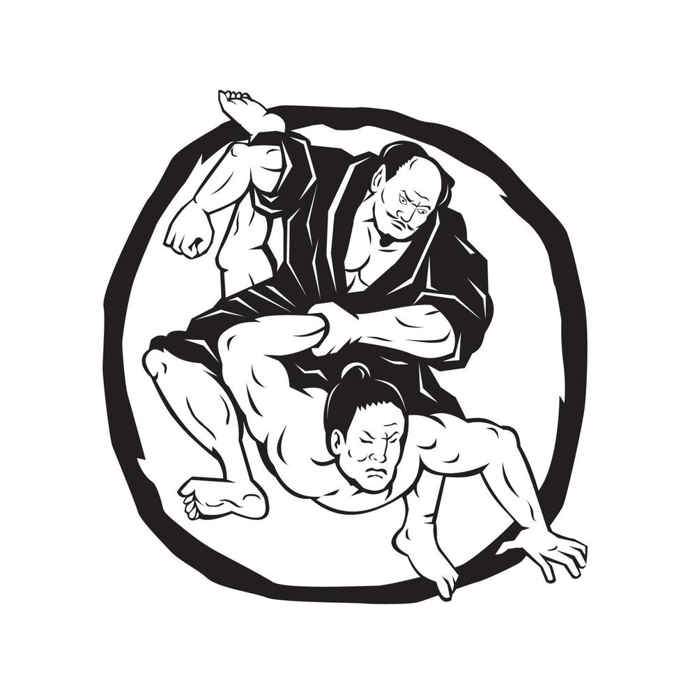 Samurai Jiu Jitsu Judo Fighting Drawing vector