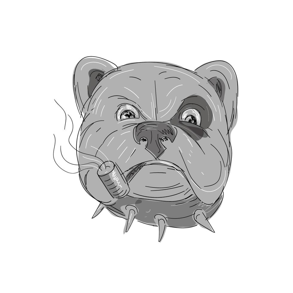 bulldog enojado fumando dibujo de pipa de mazorca de maíz vector