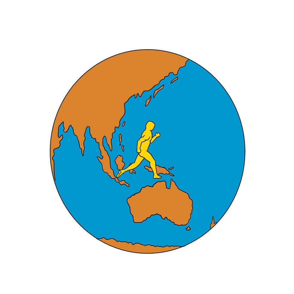 Marathon Runner Running Around World Drawing vector