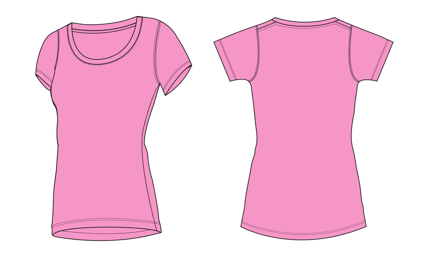 camiseta de manga corta ajustada moda técnica boceto plano ilustración vectorial plantilla de color púrpura para damas vector