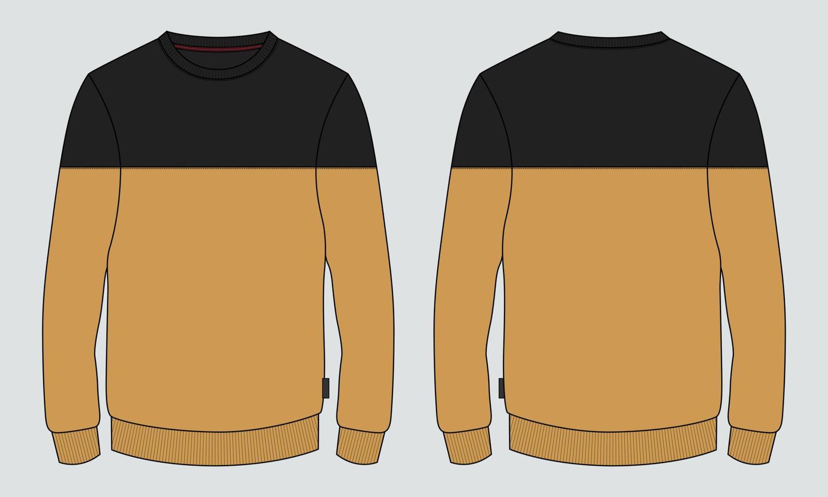 Two tone black and red Color Long sleeve Sweatshirt technical fashion Flat Sketch drawing vector illustration template For men's. Apparel design mockup