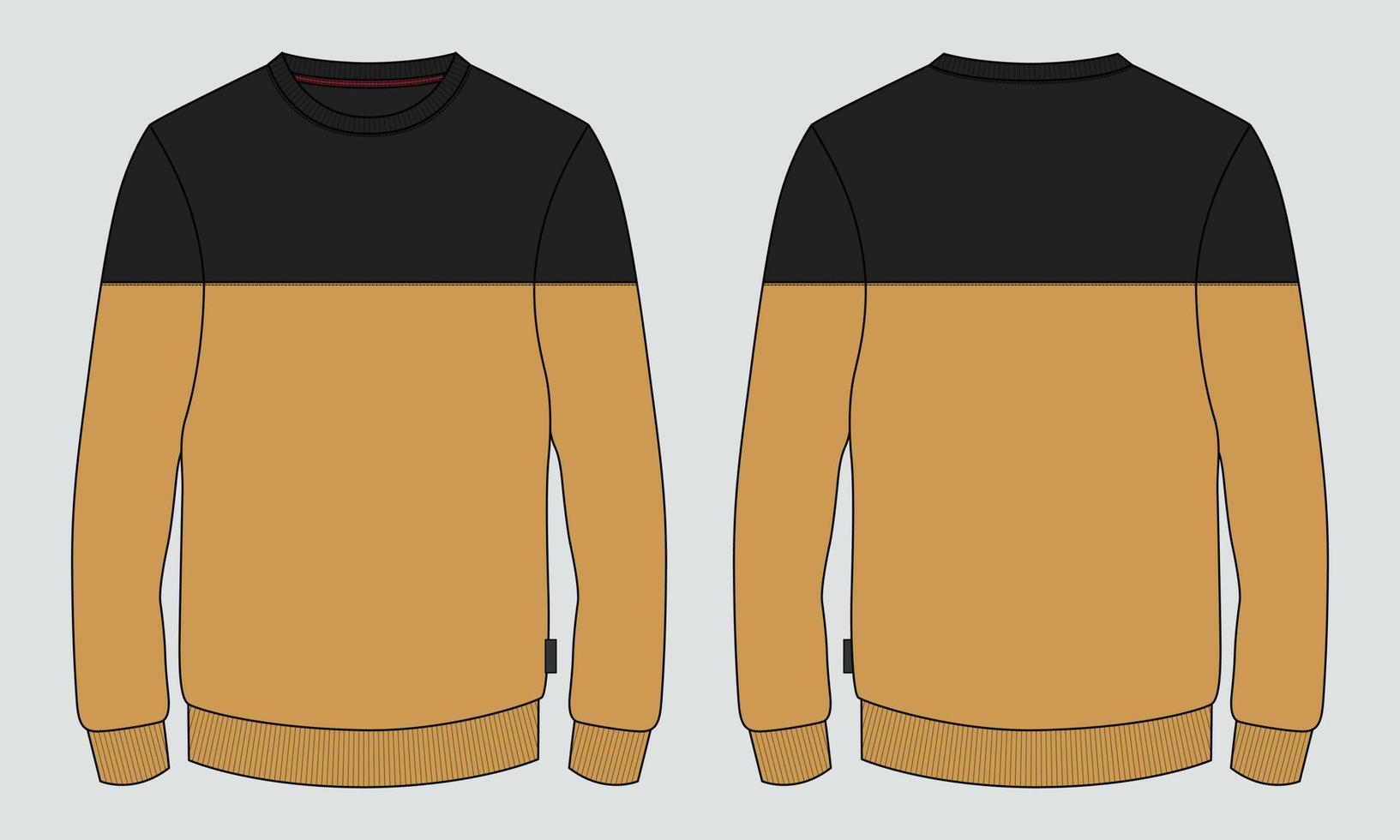 sudadera de manga larga de color negro y rojo de dos tonos plantilla de ilustración de vector de dibujo de boceto plano de moda técnica para hombres. maqueta de diseño de ropa