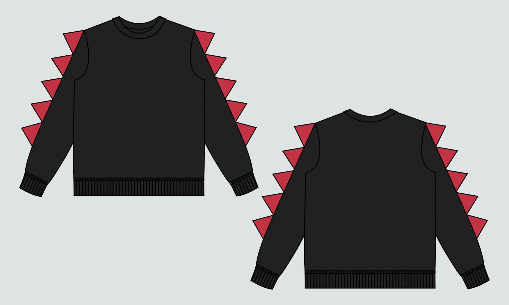 Sweatshirt technical fashion flat sketch vector illustration black color template for baby boys