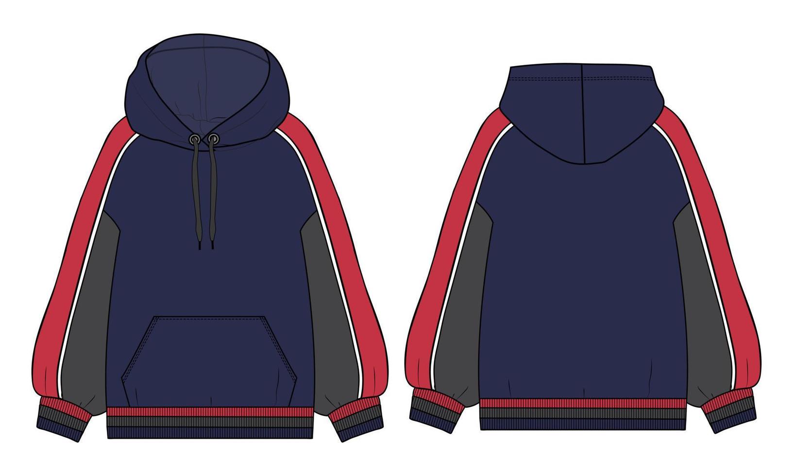 Long sleeve hoodie vector illustration template front and back views