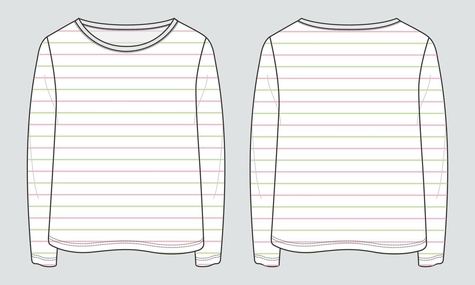 Long Sleeve T shirt Tops Technical fashion flat sketch vector illustration template for ladies