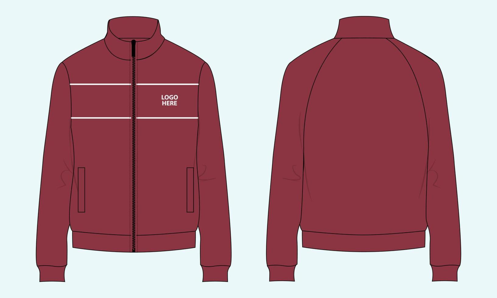 Long sleeve jacket sweatshirt technical fashion flat sketch vector illustration template front and back view.