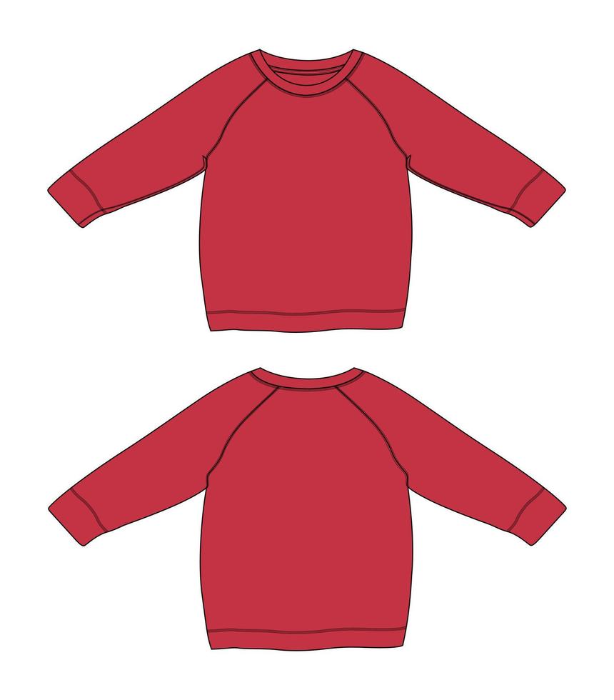 raglán sudadera de manga larga moda técnica boceto plano vector plantilla de color rojo para mujer