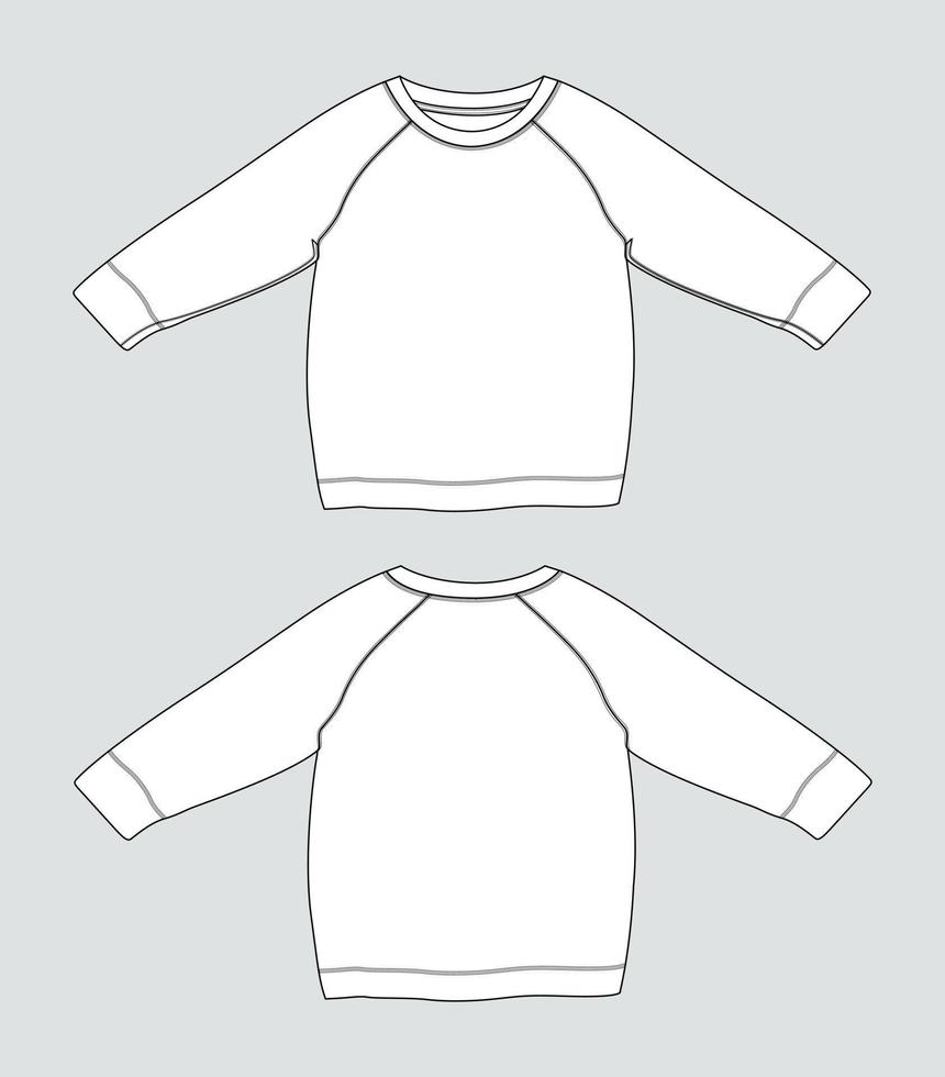 Raglan Long sleeve sweatshirt technical fashion flat sketch vector illustration template for women's