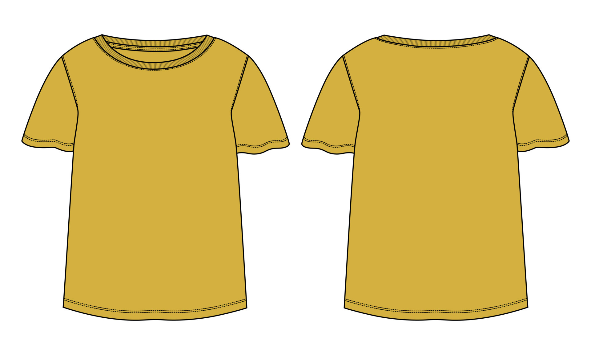 Camiseta de manga larga tops vector de dibujo plano de moda técnica  plantilla de color amarillo para damas