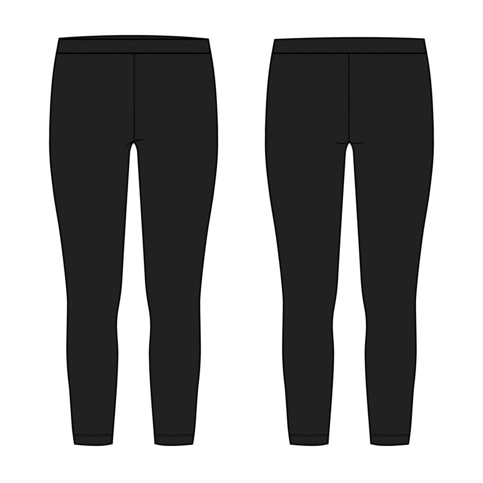 Leggings Technical fashion flat sketch vector illustration Black color template
