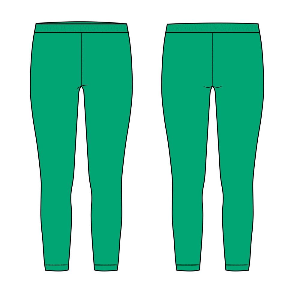 Leggings Technical fashion flat sketch vector illustration Green color template